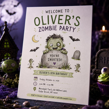 Zombie Birthday Invitation — birthday party stationery by VoltBy