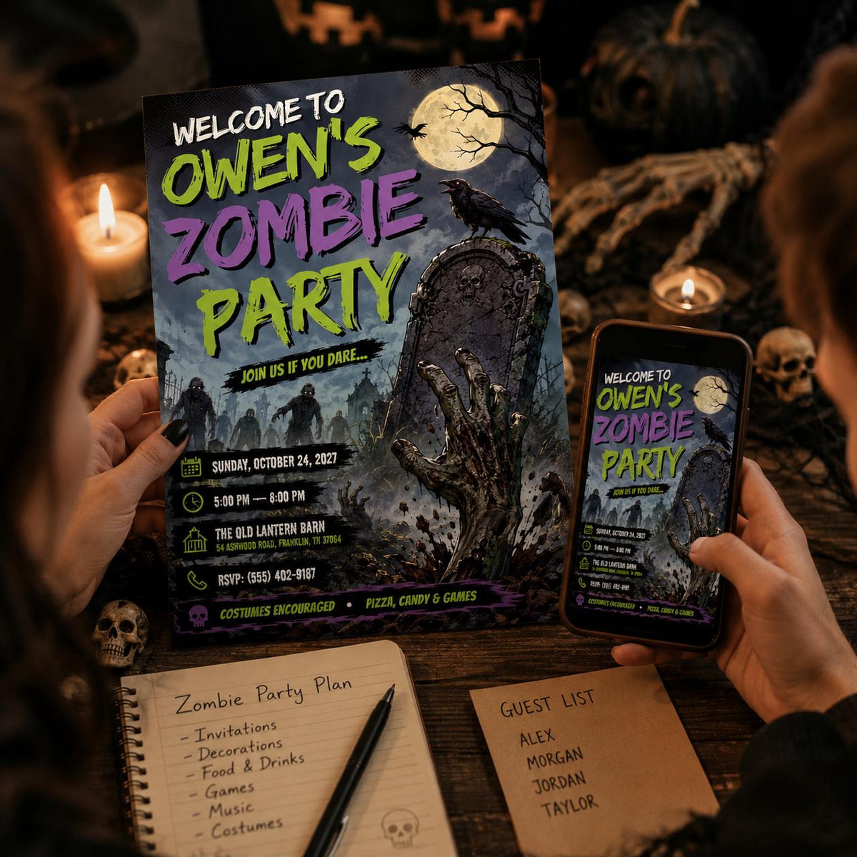 Zombie Halloween Party Invitation — print-ready Halloween party design from VoltBy