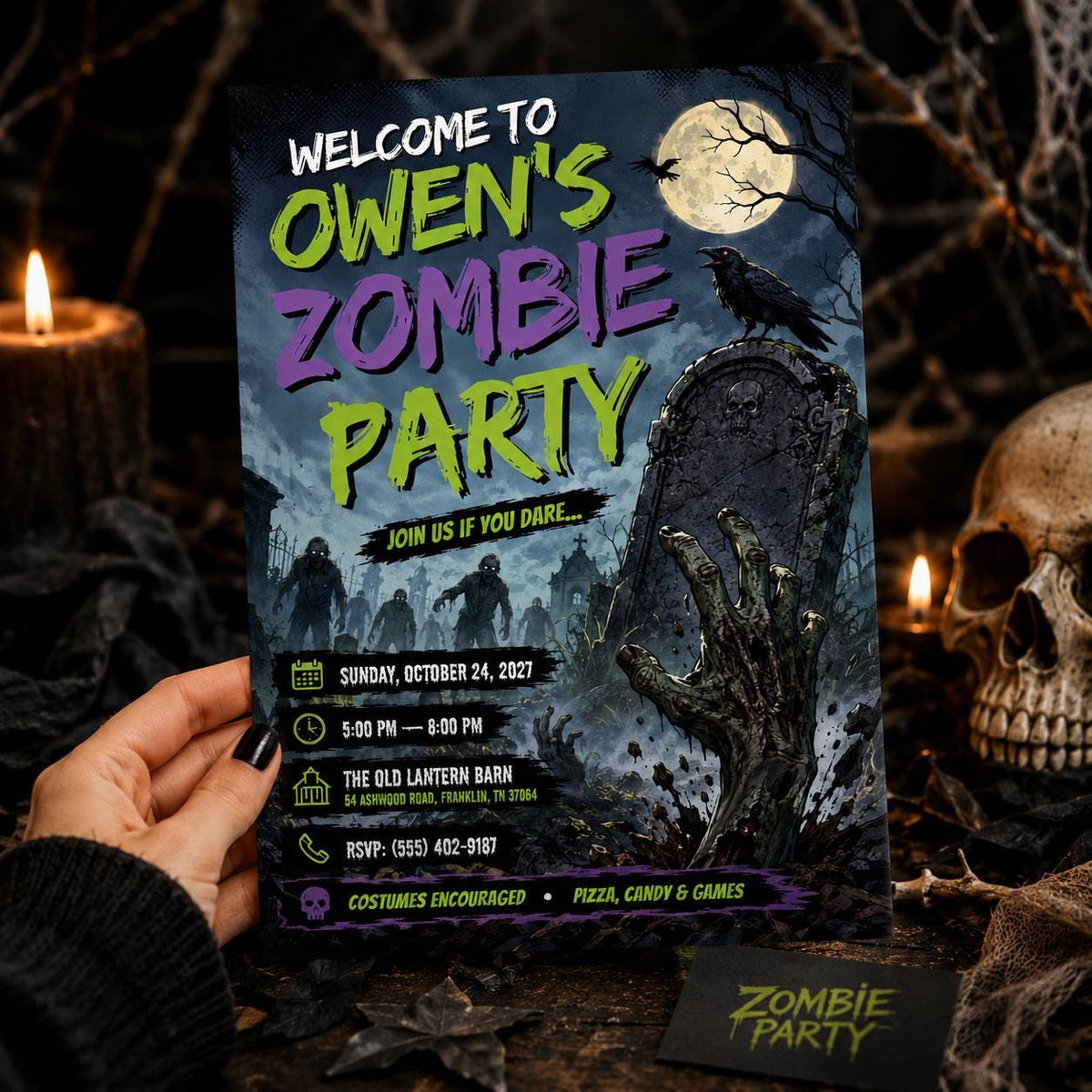 Zombie Halloween Party Invitation — digital invitation, instant download